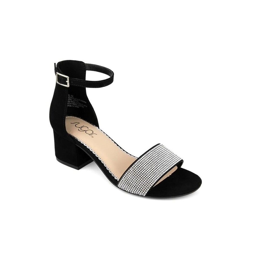 Sugar Womens 12 M Black Noelle Block Heel Micro Rhinestone Sandals DISPLAY YK5
